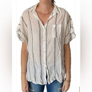 UO BDG White with Black Vertical Stripes Collared Button Down